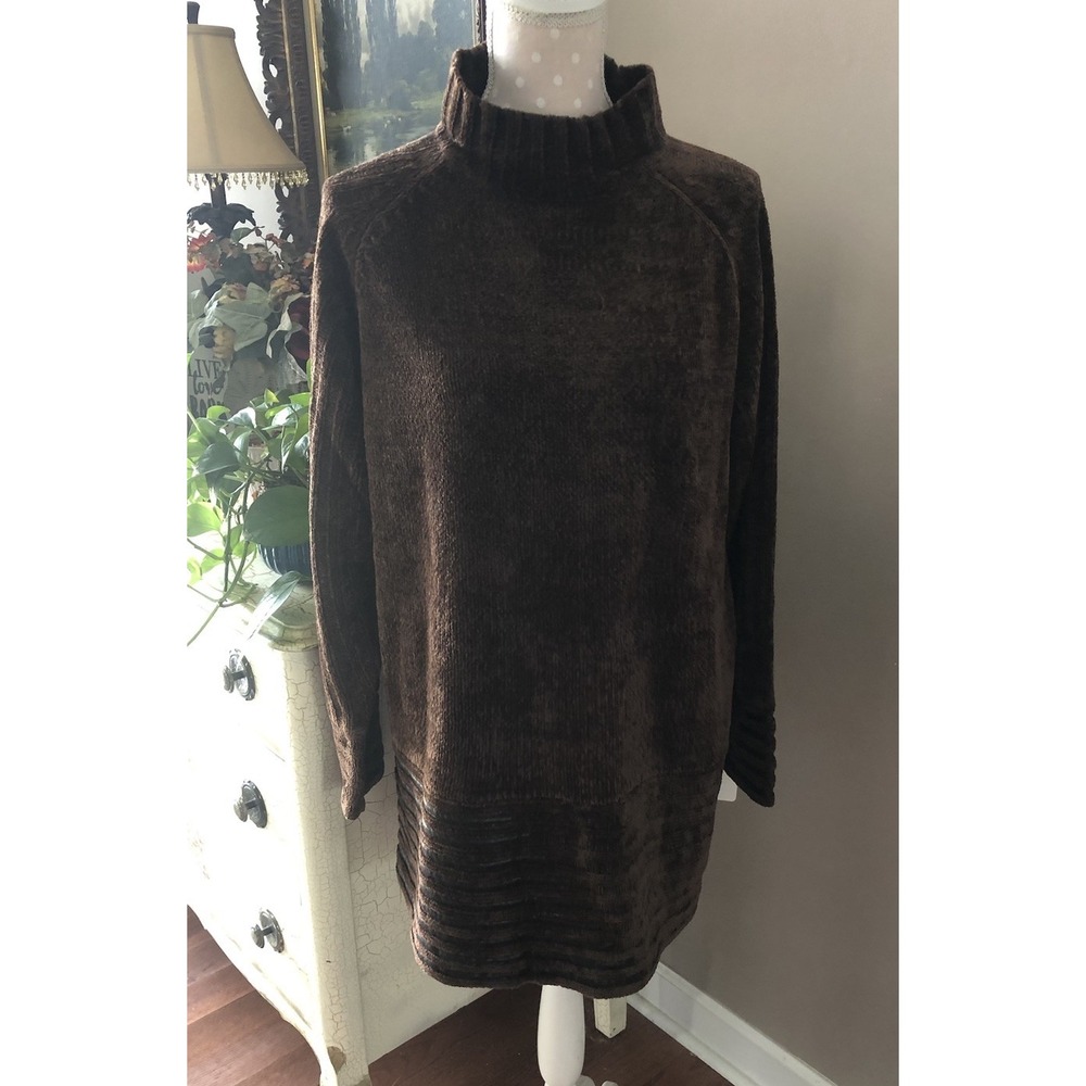 Denim & Co Sweater QVC Brown W/Leather Trim A25576 Women's 1X XL New W/Tags